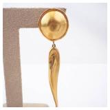 Pair of Givenchi Gold Tone Drop Earrings - Round Stud Top & Long Teardrop Dangles