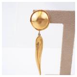 Pair of Givenchi Gold Tone Drop Earrings - Round Stud Top & Long Teardrop Dangles
