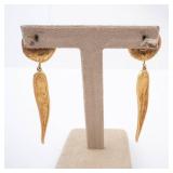 Pair of Givenchi Gold Tone Drop Earrings - Round Stud Top & Long Teardrop Dangles