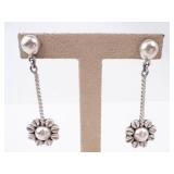 Sterling Silver Flower Drop Earrings TM-194 - Mexico