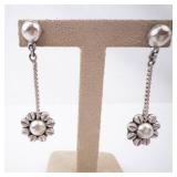 Sterling Silver Flower Drop Earrings TM-194 - Mexico