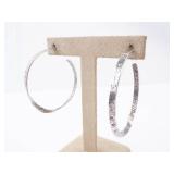 Sterling Silver Hoop Earrings - Large Twisted Textured