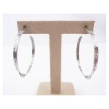 Sterling Silver Hoop Earrings - Large Twisted Textured
