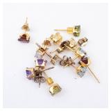 Vermeil Gemstone Earrings - 6 Pairs, Assorted Colors, Gold Tone Studs