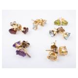 Vermeil Gemstone Earrings - 6 Pairs, Assorted Colors, Gold Tone Studs