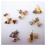 Vermeil Gemstone Earrings - 6 Pairs, Assorted Colors, Gold Tone Studs