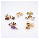 Vermeil Gemstone Earrings - 6 Pairs, Assorted Colors, Gold Tone Studs