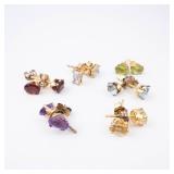 Vermeil Gemstone Earrings - 6 Pairs, Assorted Colors, Gold Tone Studs