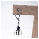 Dangle Earrings - Sterling Silver with Black Bead & White Stripe Crystal Cubes