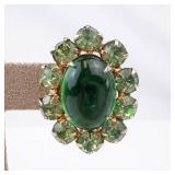 Weiss Clip-On Earrings Emerald Green Cabochon Halo of Green Crystals