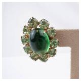 Weiss Clip-On Earrings Emerald Green Cabochon Halo of Green Crystals