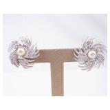 Monet Pearl Center Burst Clip-On Earrings - Silver Tone