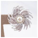 Monet Pearl Center Burst Clip-On Earrings - Silver Tone