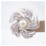 Monet Pearl Center Burst Clip-On Earrings - Silver Tone