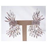 Crystal Sunburst Rhinestone Pierced  Earrings - Clear Sparkle