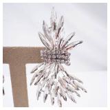 Crystal Sunburst Rhinestone Pierced  Earrings - Clear Sparkle