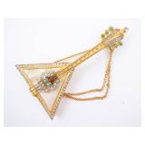 Guitar Pendant Necklace - Gold-Tone Triangle with Turquoise Cabochons