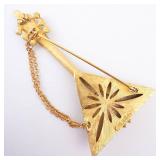 Guitar Pendant Necklace - Gold-Tone Triangle with Turquoise Cabochons