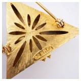 Guitar Pendant Necklace - Gold-Tone Triangle with Turquoise Cabochons