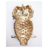 Owl Brooch - Green Rhinestones on Gold-Tone Metal