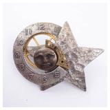 Steampunk Starburst Brooch with Clock Dial Sun Face - Vintage Metal Pendant