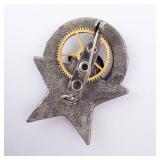 Steampunk Starburst Brooch with Clock Dial Sun Face - Vintage Metal Pendant