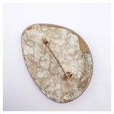 Hand-Painted Stone Brooch - Vintage Girl With Balloon & Dog Scene