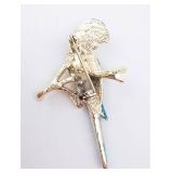 Blue Macaw Parrot Enamel Brooch - Gold Tone with Branch Accent