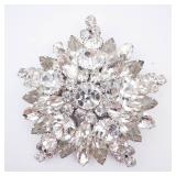 Crystal Rhinestone Brooch - Starburst Design with Clear Stones, Silver-Tone