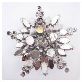 Crystal Rhinestone Brooch - Starburst Design with Clear Stones, Silver-Tone