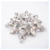 Crystal Rhinestone Brooch - Starburst Design with Clear Stones, Silver-Tone