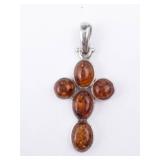 Baltic Amber Sterling Silver Cross Pendant