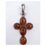Baltic Amber Sterling Silver Cross Pendant
