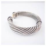Amethyst Sterling Silver Hinge Cuff Bracelet - Twisted Rope Design