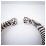 Amethyst Sterling Silver Hinge Cuff Bracelet - Twisted Rope Design