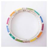 Bracelet - Multicolor Enamel Segmented Links, Silver-Tone