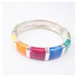 Bracelet - Multicolor Enamel Segmented Links, Silver-Tone