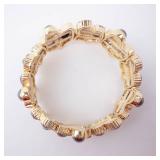 Bracelet - Gold-Tone Multi-Gem Cluster with Red Crystals, Gray Pearls
