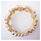Bracelet - Gold-Tone Multi-Gem Cluster with Red Crystals, Gray Pearls