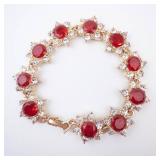 Bracelet - Gold-Tone Red Stone with Clear Crystals & Starburst Links