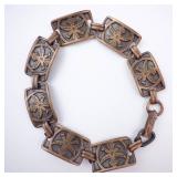 Copper Palm Tree Bracelet - Rectangular Panel Links, Patina Finish