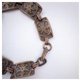 Copper Palm Tree Bracelet - Rectangular Panel Links, Patina Finish
