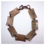 Copper Palm Tree Bracelet - Rectangular Panel Links, Patina Finish