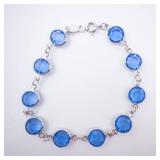 Bracelet - Blue Glass Round Crystals in Silver-Tone Bezel Settings