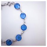 Bracelet - Blue Glass Round Crystals in Silver-Tone Bezel Settings