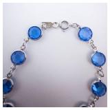 Bracelet - Blue Glass Round Crystals in Silver-Tone Bezel Settings