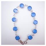 Bracelet - Blue Glass Round Crystals in Silver-Tone Bezel Settings