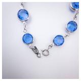 Bracelet - Blue Glass Round Crystals in Silver-Tone Bezel Settings