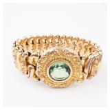 Italian Gold-Tone Bracelet with Green Gemstone Bezel - Vintage Engraved