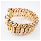 Italian Gold-Tone Bracelet with Green Gemstone Bezel - Vintage Engraved